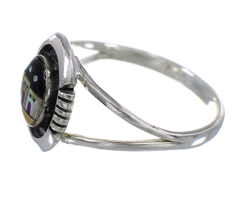 Silver And Multicolor Southwestern Native American Pueblo Design Ring Size 6-1/4 YX78120